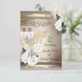 RSVP Trouwfeest Witte Roos Champagne Goud Brons Kaart (Staand voorkant)