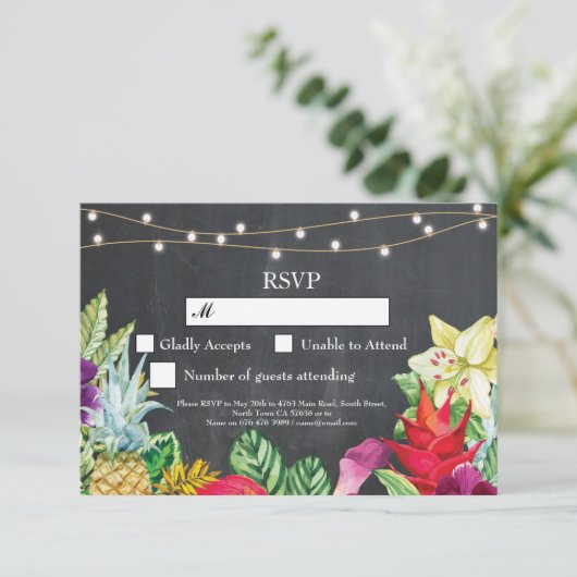 RSVP Trouwkaart Aloha Tropische Kaarten Uitnodigin (Staand voorkant)