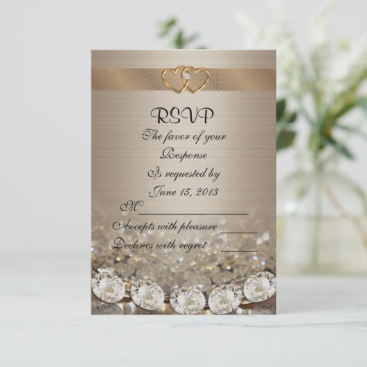 RSVP trouwkaart diamanten en satijn (Staand voorkant)