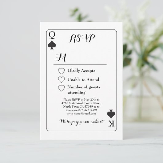 RSVP Trouwkaart K  Q Aas Schoppen Uitnodigingen (Staand voorkant)