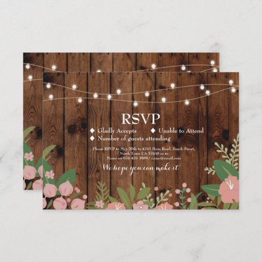 RSVP Trouwkaart Rustieke Houten Bloemkaarten Uitno Kaart (Voorkant / Achterkant)