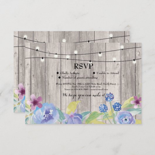 RSVP Trouwkaart Rustieke Houten Bloemkaarten Uitno Kaart (Voorkant / Achterkant)