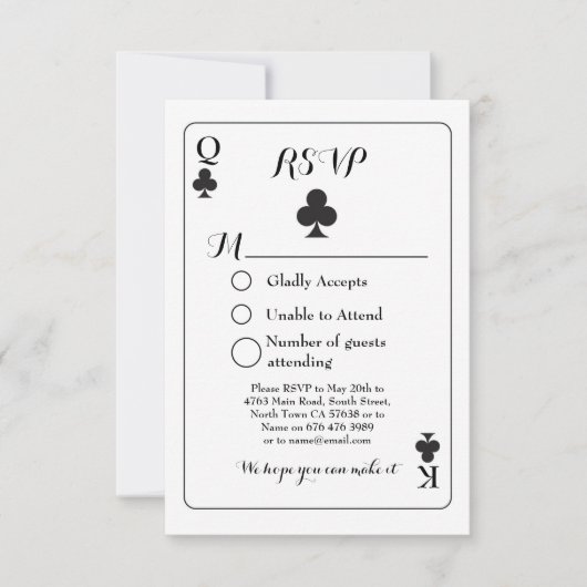 RSVP Trouwkaart Speelkaart Klaver Vrouw Heer Aas Kaart (Voorkant)
