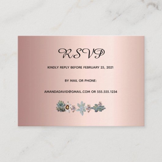 RSVP-trouwkaart succulente bloemen roos goud Informatiekaartje (Voorkant)