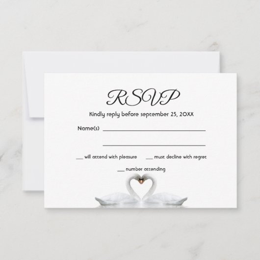 RSVP trouwkaart witte zwenkaar elegant (Voorkant)