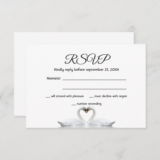 RSVP trouwkaart witte zwenkaar elegant (Voorkant / Achterkant)