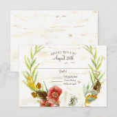 RSVP Trouwkrans Boho Feather Berk Bark Bladeren Kaartje (Voorkant / Achterkant)
