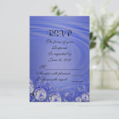 RSVP-trouwreactiekaartdiamanten en satijblauw RSVP Kaartje (Staand voorkant)