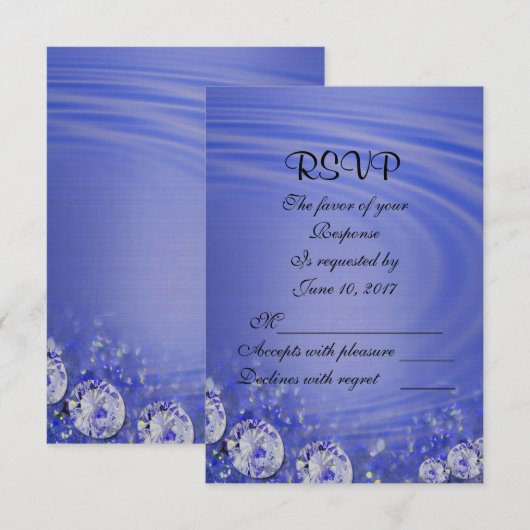 RSVP-trouwreactiekaartdiamanten en satijblauw RSVP Kaartje (Voorkant / Achterkant)