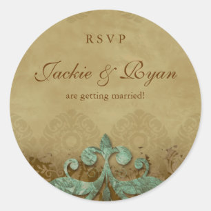 RSVP Trouwstickers Antiek Verdigris Ronde Sticker