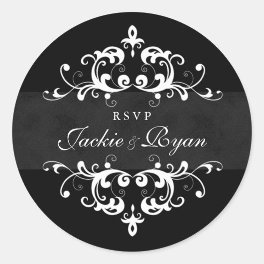 RSVP Trouwstickers Zwart Wit Verfraaiing Ronde Sticker (Voorkant)