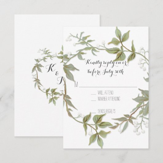 RSVP Tuin Foliage Laurel Krans Rustieke Bruiloft Kaartje (Voorkant / Achterkant)