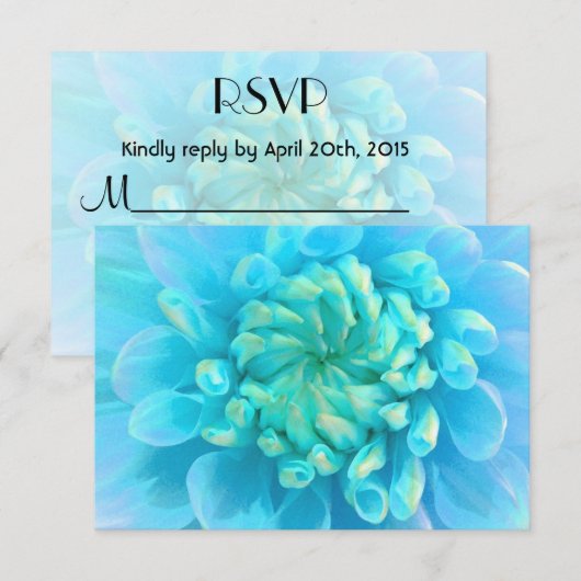 RSVP Turquoise Blauwe Dahlia Bloem in Waterverf (Voorkant / Achterkant)