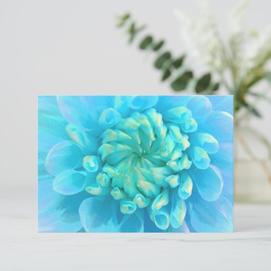 RSVP Turquoise Blauwe Dahlia Bloem in Waterverf (Staand voorkant)