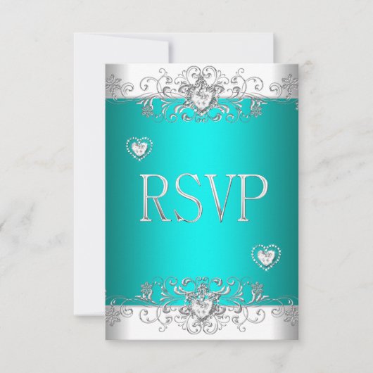 RSVP Turquoise Zilver Witte Diamanten Harten (Voorkant)