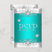 RSVP Turquoise Zilver Witte Diamanten Harten (Voorkant / Achterkant)