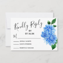 RSVP-typografie, blauwe aquarel dahlia bloemen