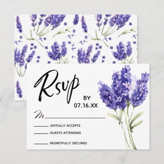 RSVP Typografie, Lavendel Waterverf Flowers (Voorkant / Achterkant)