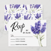 RSVP Typografie, Lavendel Waterverf Flowers Kaartje (Voorkant / Achterkant)