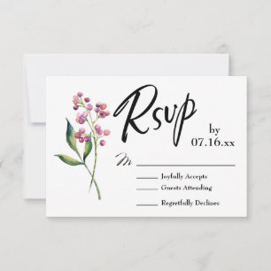 RSVP-typografie met waterverfknoppen en bessen RSVP Kaartje