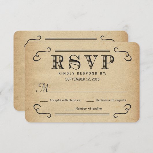 RSVP  Typografie Rustic Wedding Reply (Voorkant / Achterkant)