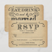 RSVP  Typografie Rustic Wedding Reply Kaartje (Voorkant / Achterkant)
