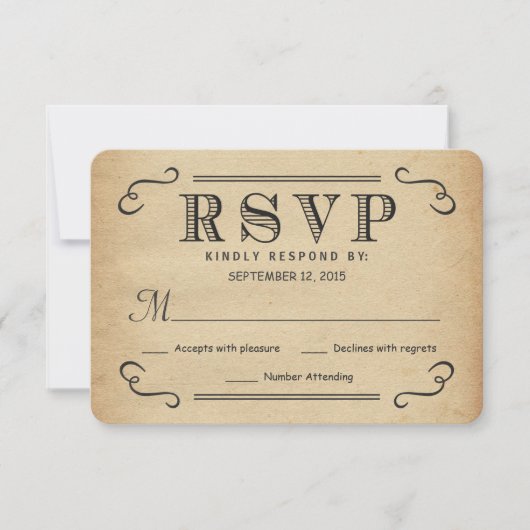 RSVP  Typografie Rustic Wedding Reply Kaartje (Voorkant)