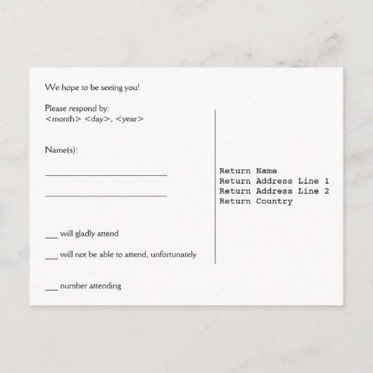RSVP, uitgesproken Uitnodiging Briefkaart (Achterkant)
