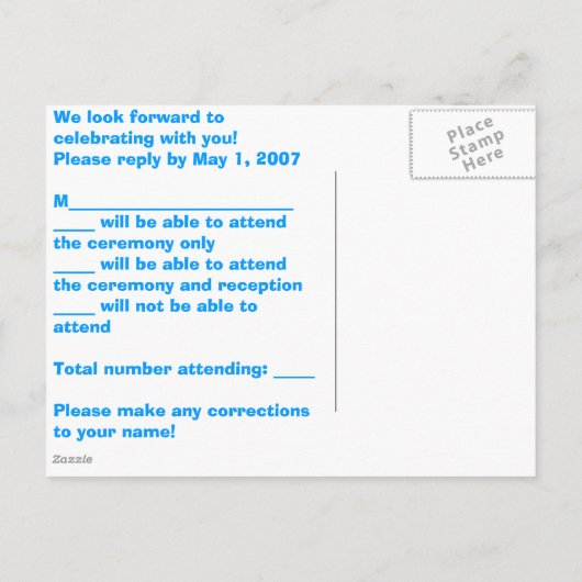 RSVP UITNODIGING BRIEFKAART (Achterkant)