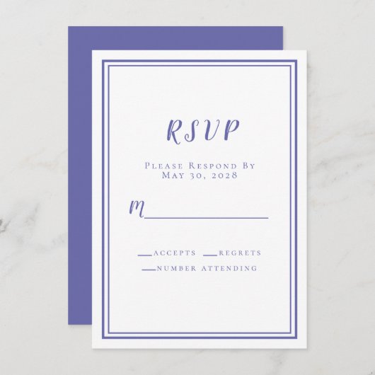 RSVP Uitnodiging Kaarten Periwinkle Blue Chic Wedd (Voorkant / Achterkant)