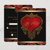 RSVP-uitnodiging voor Red Black and Gold Wedding R Notitiekaartje (Voorkant / Achterkant)