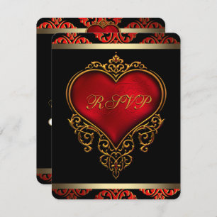 RSVP-uitnodiging voor Red Black and Gold Wedding R Notitiekaartje