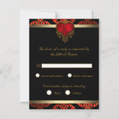 RSVP-uitnodiging voor Red Black and Gold Wedding R Notitiekaartje (Achterkant)