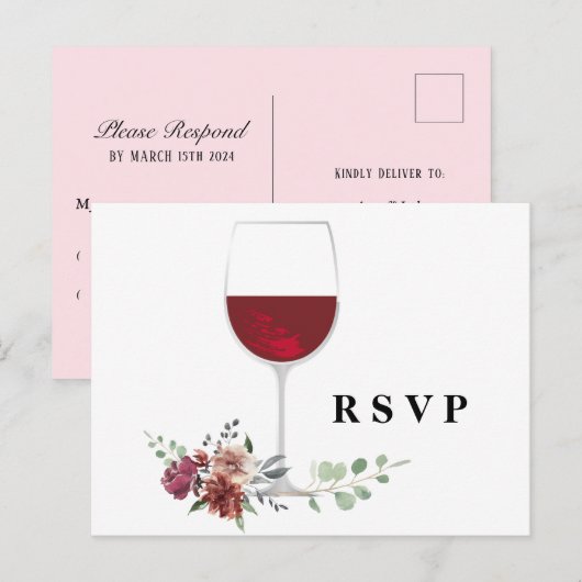 rsvp , uitnodiging voor volwassen wijn (Voorkant / Achterkant)