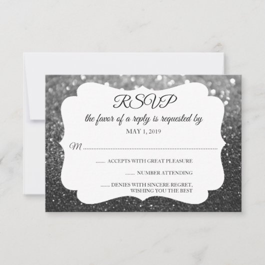 RSVP Uw dag Glitter Fab Black Silver Kaartje (Voorkant)