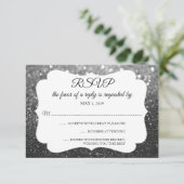 RSVP Uw dag Glitter Fab Black Silver Kaartje (Staand voorkant)