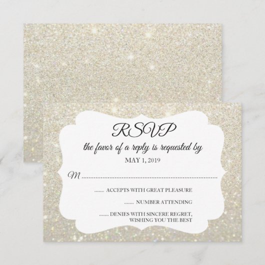 RSVP Uw Dag Glitter Fab White Gold Kaartje (Voorkant / Achterkant)