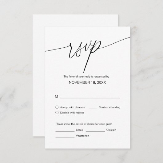 RSVP van bruiloft, maaltijdopties Informatiekaartje (Voorkant / Achterkant)