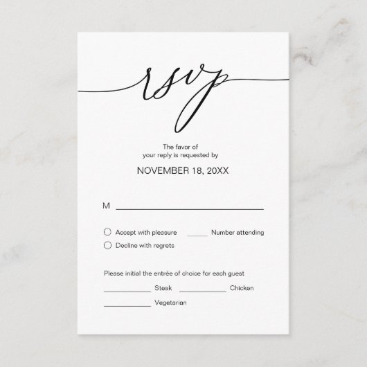 RSVP van bruiloft, maaltijdopties Informatiekaartje (Voorkant)