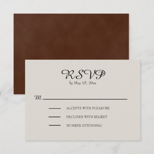 RSVP van crème en bruin Rustic Wedding (Voorkant / Achterkant)