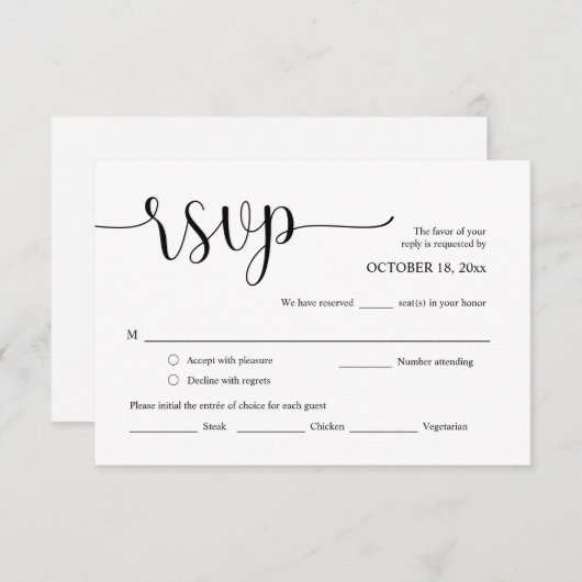 RSVP van de Uitnodiging van het huwelijk, de Kaart (Voorkant / Achterkant)