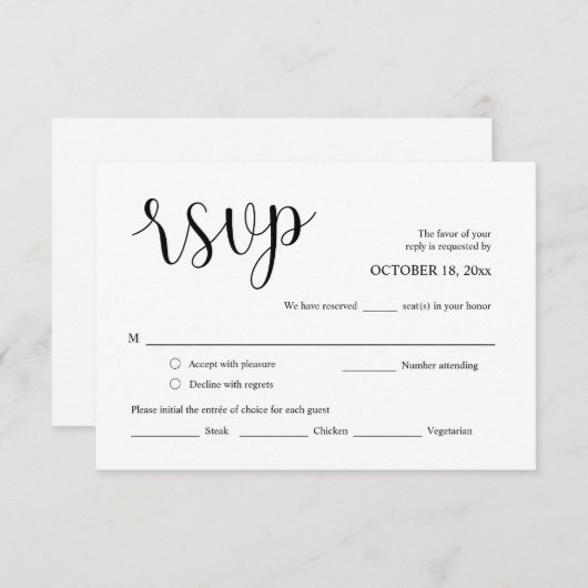 RSVP van de Uitnodiging van het huwelijk, de Kaart (Voorkant / Achterkant)