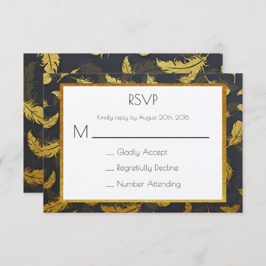 RSVP van elegant en zwart-wit en goudkoorts (Voorkant / Achterkant)