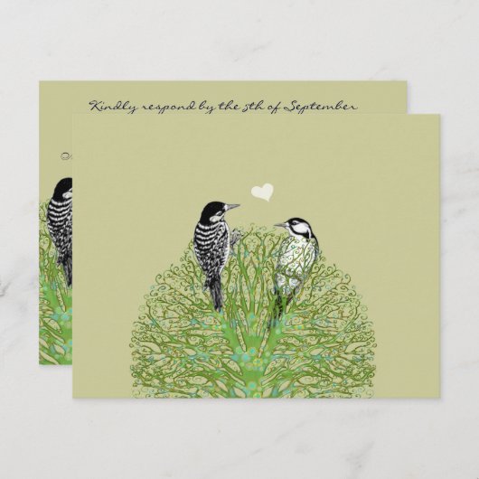 RSVP van groene wervelkolom met  vogels (Voorkant / Achterkant)