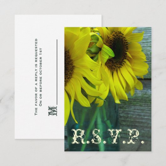 RSVP van het hele huwelijk: Zonnebloemen Mason Jar (Voorkant / Achterkant)