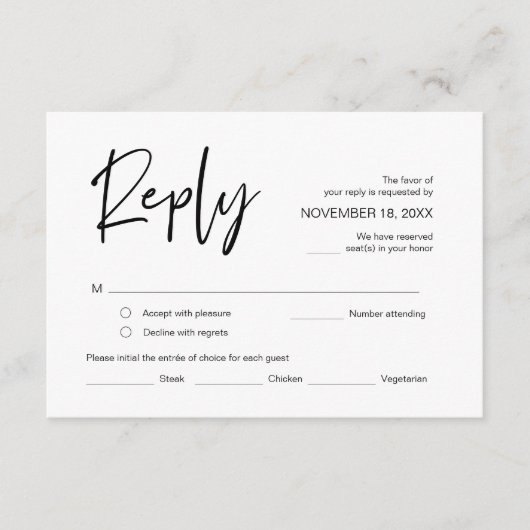 RSVP van het huwelijk, met maaltijdopties, antwoor Informatiekaartje (Voorkant)