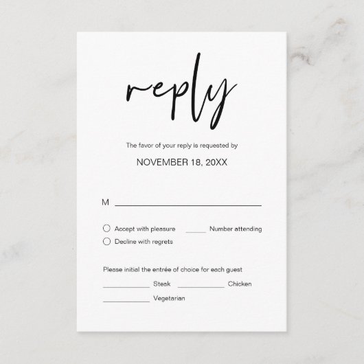 RSVP van het huwelijk, met maaltijdopties Enclosur Informatiekaartje (Voorkant)