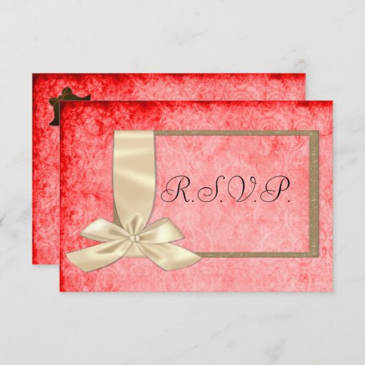 RSVP van het  ribbon en het rode bruiloft (Voorkant / Achterkant)