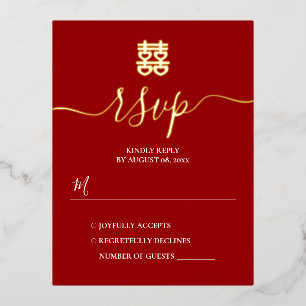 RSVP van het Rode en goud Chinese huwelijk Folie Uitnodiging Briefkaart
