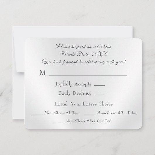 RSVP van Jubileum of bruiloft met keuze uit maalti Kaart (Achterkant)
